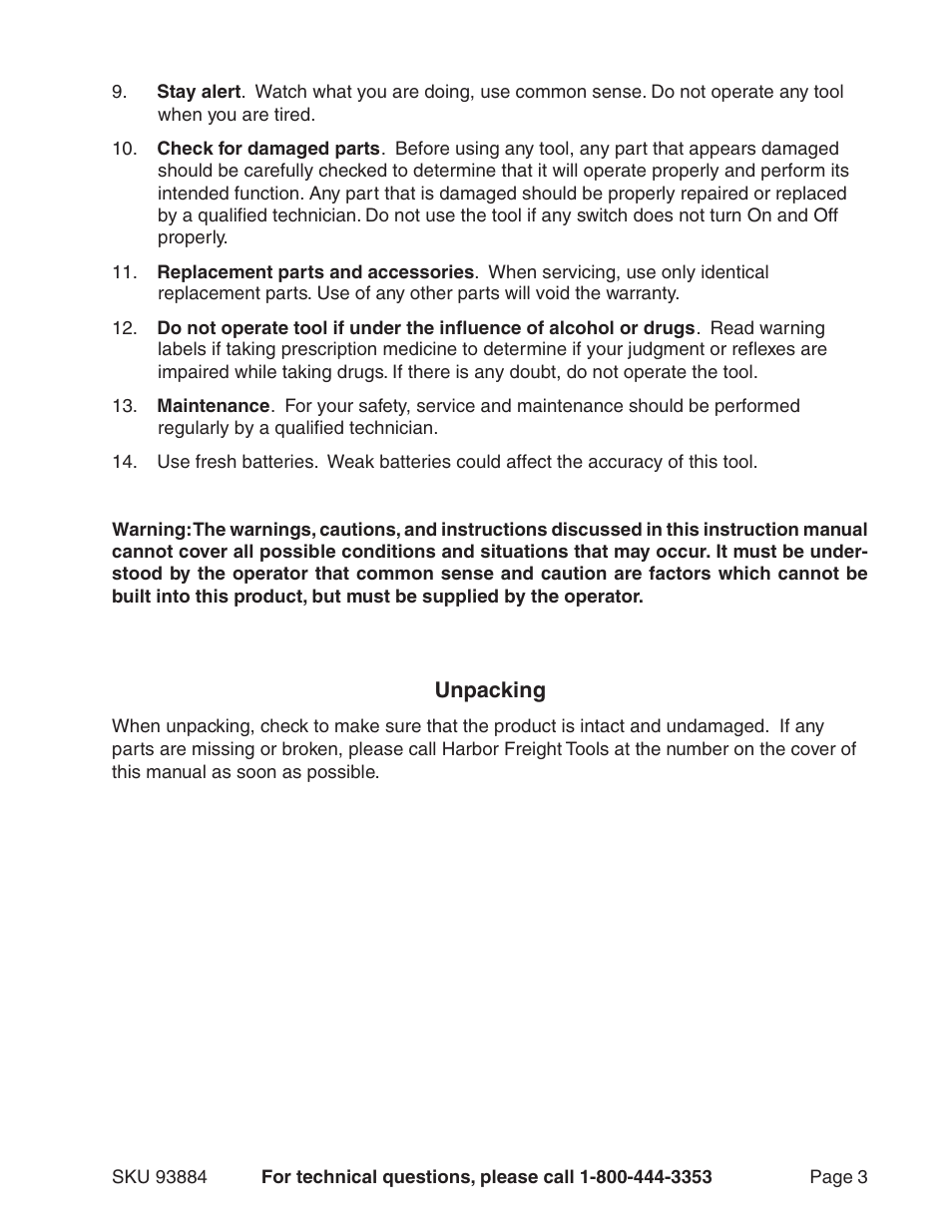 Harbor Freight Tools 93884 User Manual | Page 3 / 6
