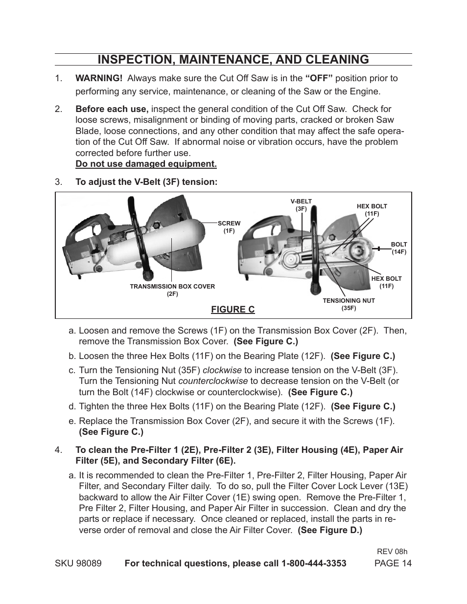 Inspection, maintenance, and cleaning | Harbor Freight Tools 98089 User Manual | Page 14 / 26