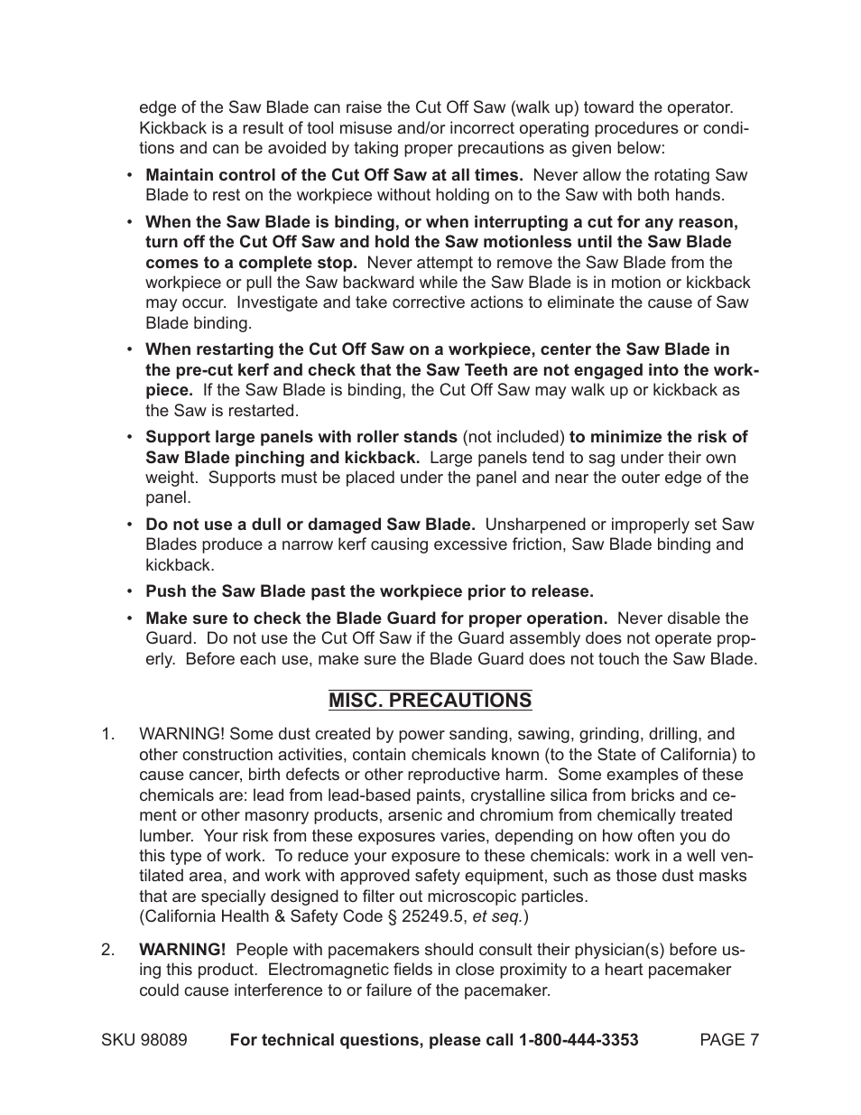 Harbor Freight Tools 98089 User Manual | Page 7 / 26