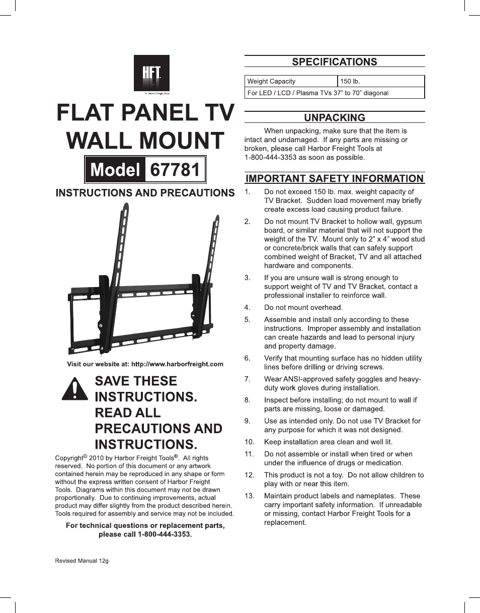 Harbor Freight Tools 67781 User Manual | 4 pages