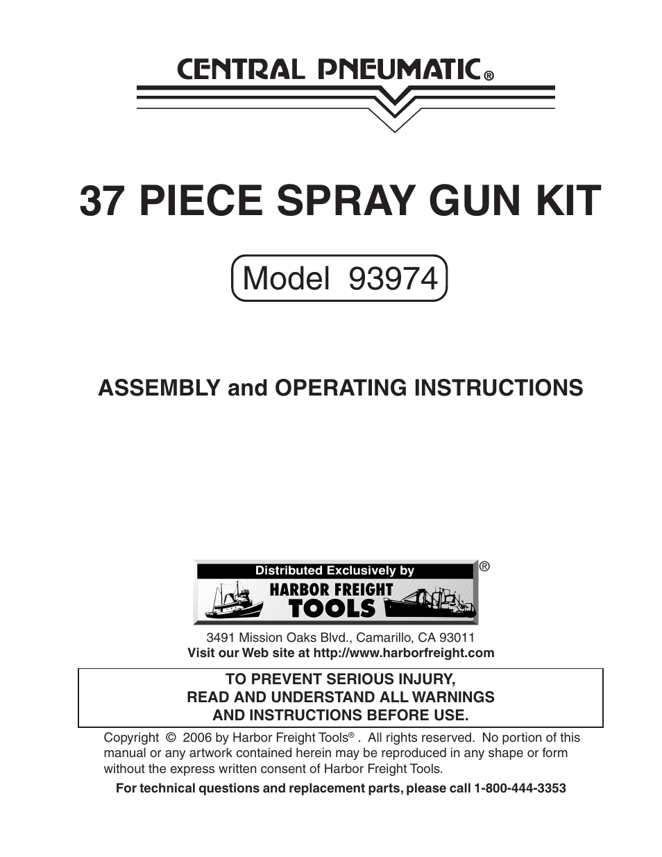 Harbor Freight Tools 93974 User Manual | 19 pages