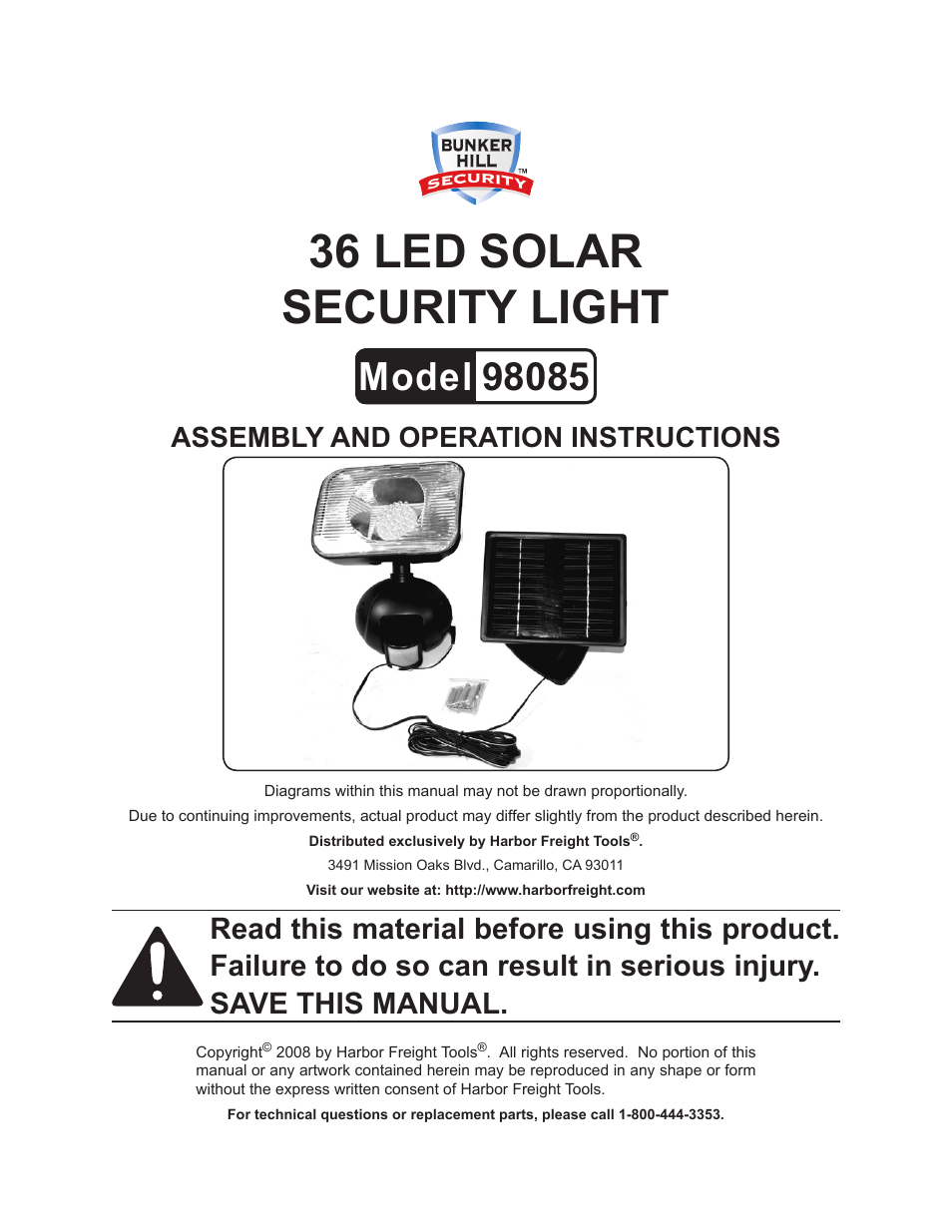 Harbor Freight Tools 98085 User Manual | 7 pages