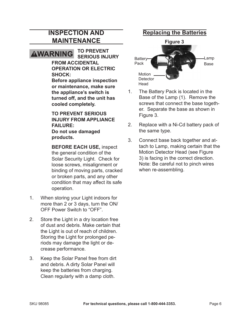 Inspection and maintenance | Harbor Freight Tools 98085 User Manual | Page 6 / 7