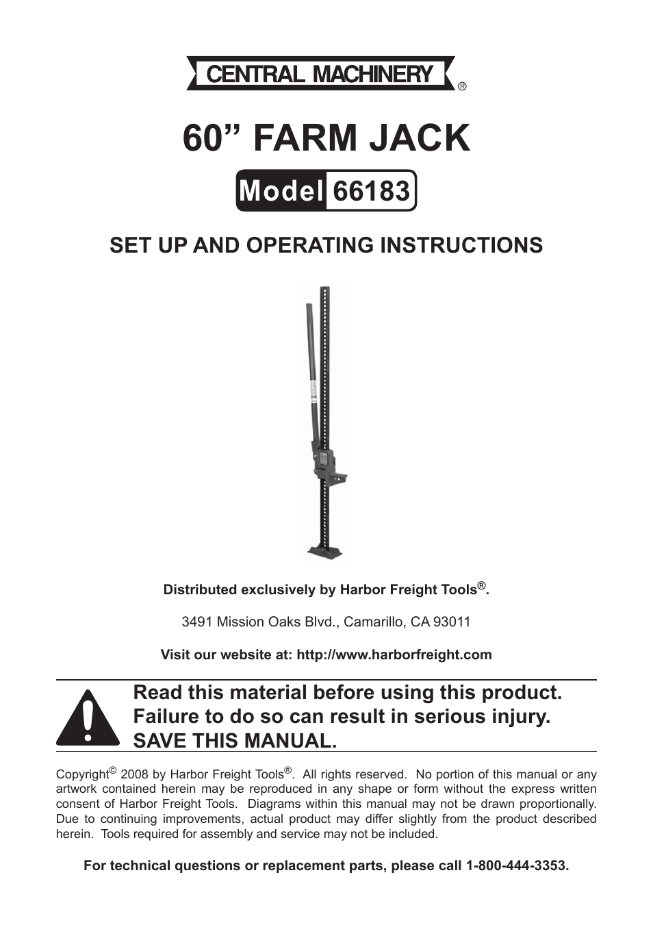 Harbor Freight Tools 66183 User Manual | 8 pages