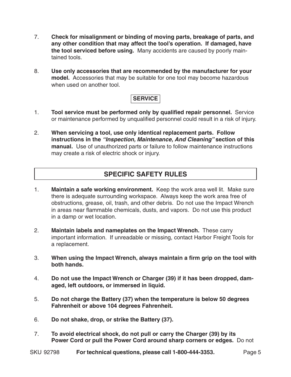 Harbor Freight Tools 92798 User Manual | Page 5 / 13