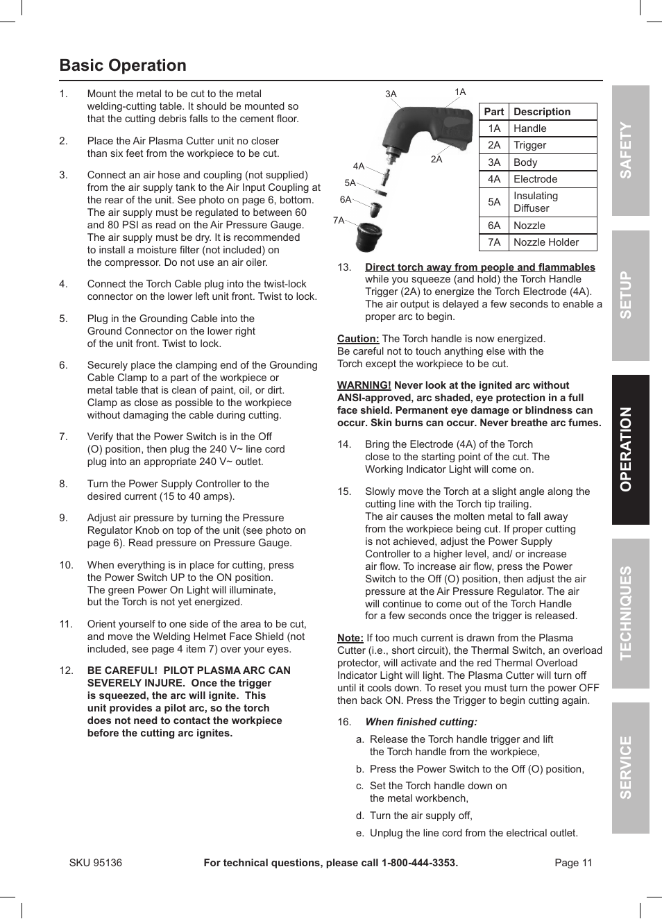 Basic operation, Safety ser vice opera tion techniques setup | Harbor Freight Tools 95136 User Manual | Page 11 / 24