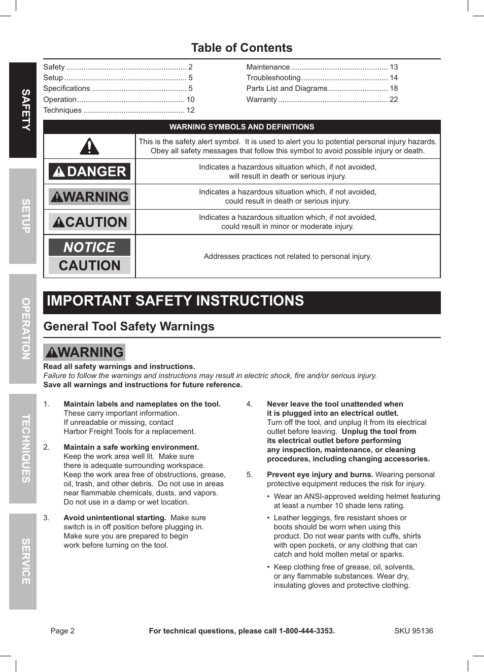 Harbor Freight Tools 95136 User Manual | Page 2 / 24