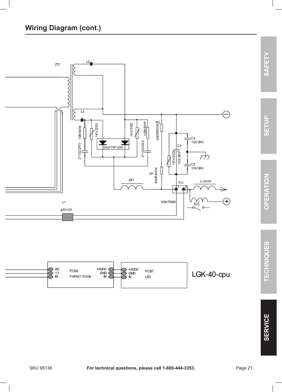 Lgk-40-cpu, Wiring diagram (cont.), Safety ser vice opera tion techniques setup | Harbor Freight Tools 95136 User Manual | Page 21 / 24