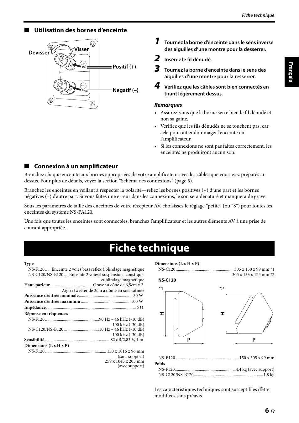 Fiche technique | Yamaha NS-PA120 User Manual | Page 13 / 40