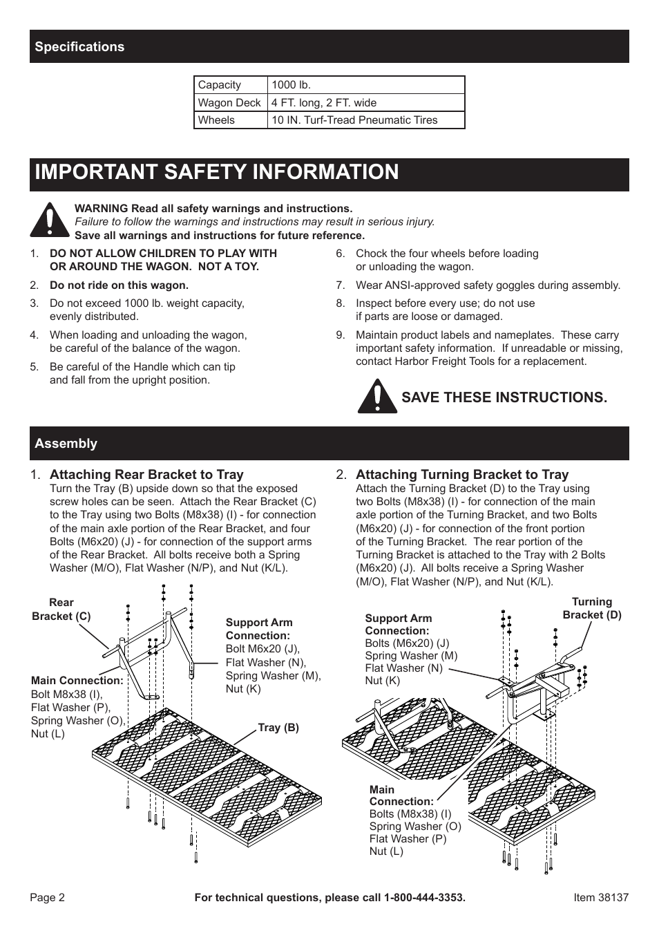 Important safety information, Save these instructions | Harbor Freight Tools 38137 User Manual | Page 2 / 4