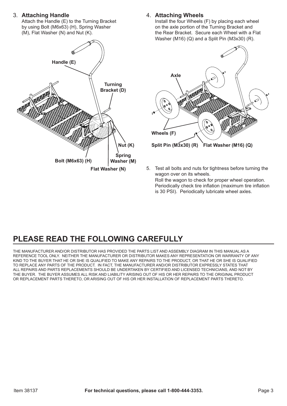 Please read the following carefully | Harbor Freight Tools 38137 User Manual | Page 3 / 4