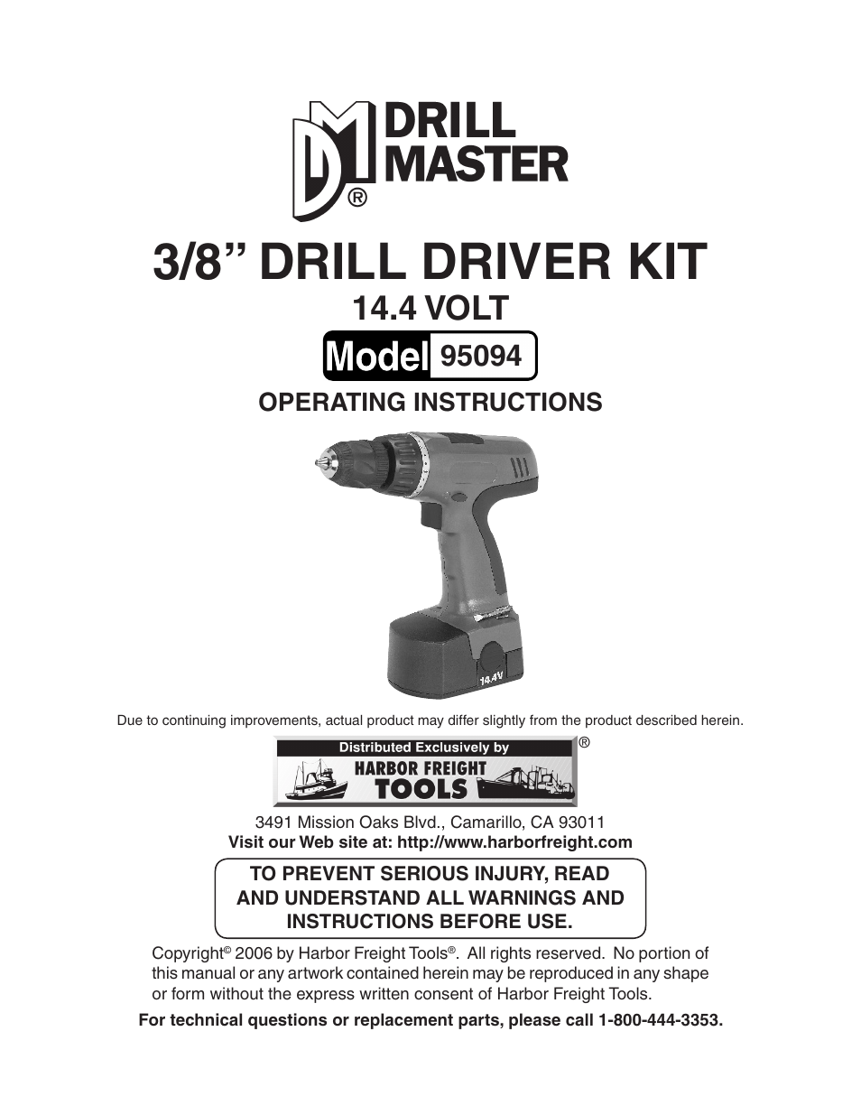 Harbor Freight Tools 95094 User Manual | 14 pages