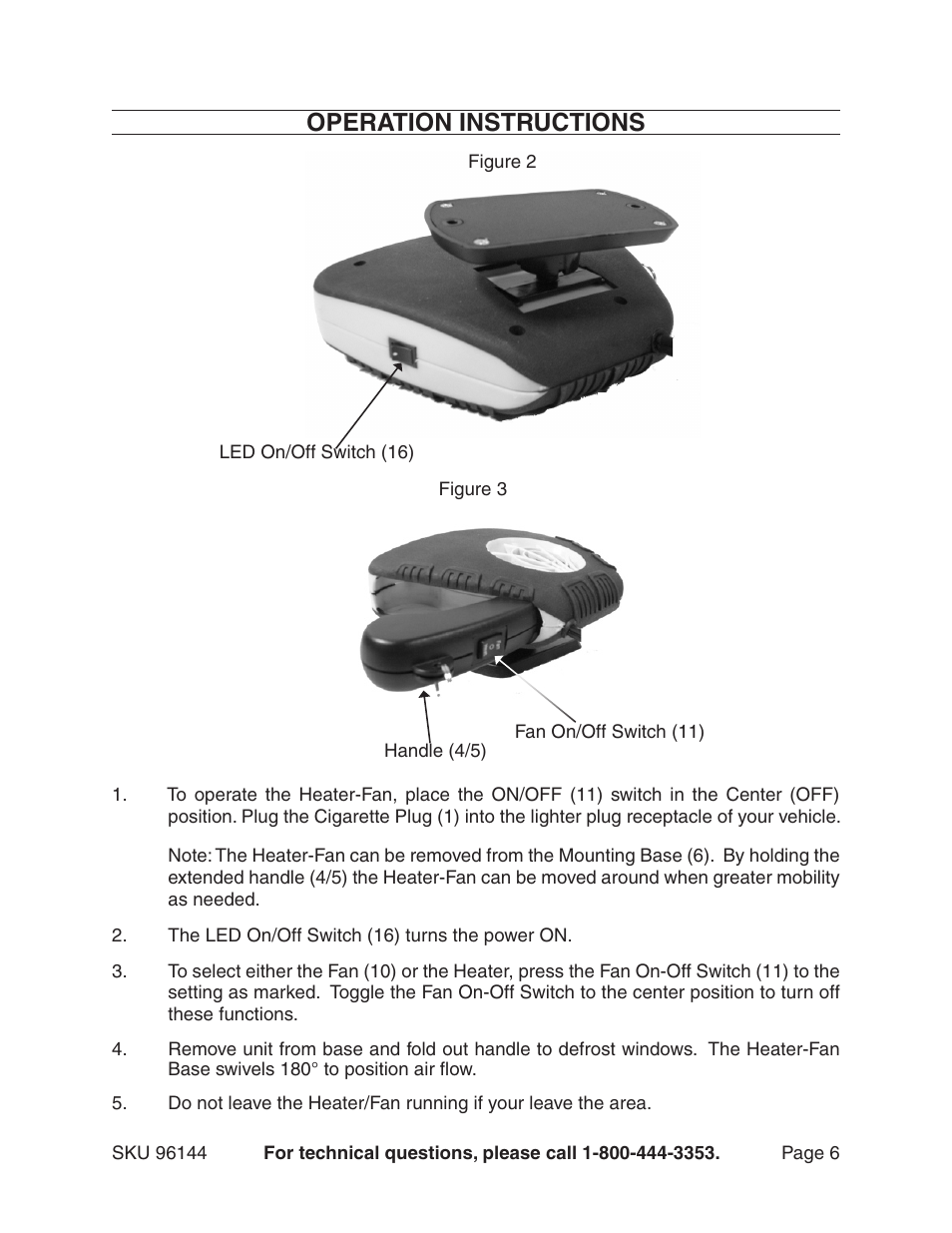 Operation instructions | Harbor Freight Tools 96144 User Manual | Page 6 / 8