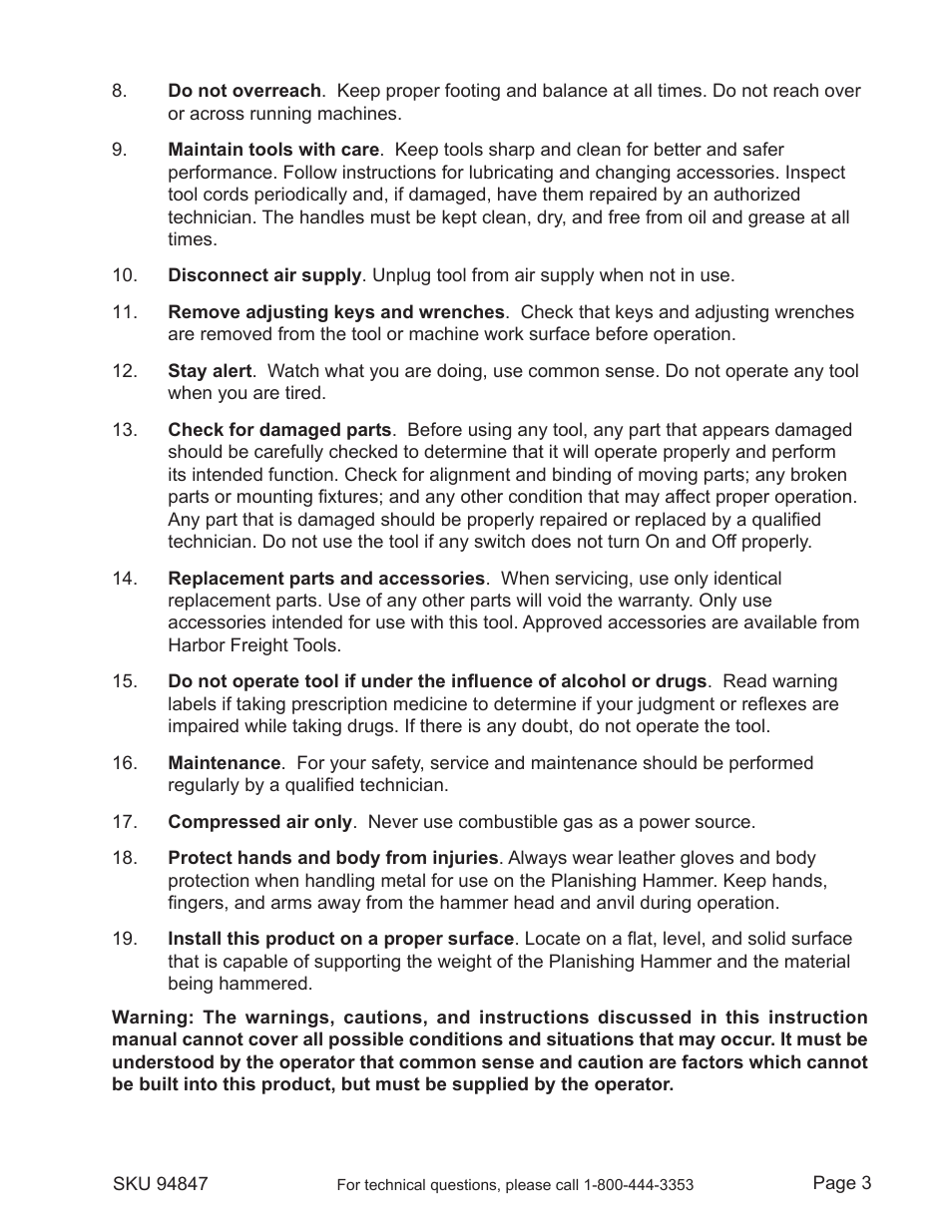 Harbor Freight Tools CENTRAL PNEUMATIC 94847 User Manual | Page 3 / 9