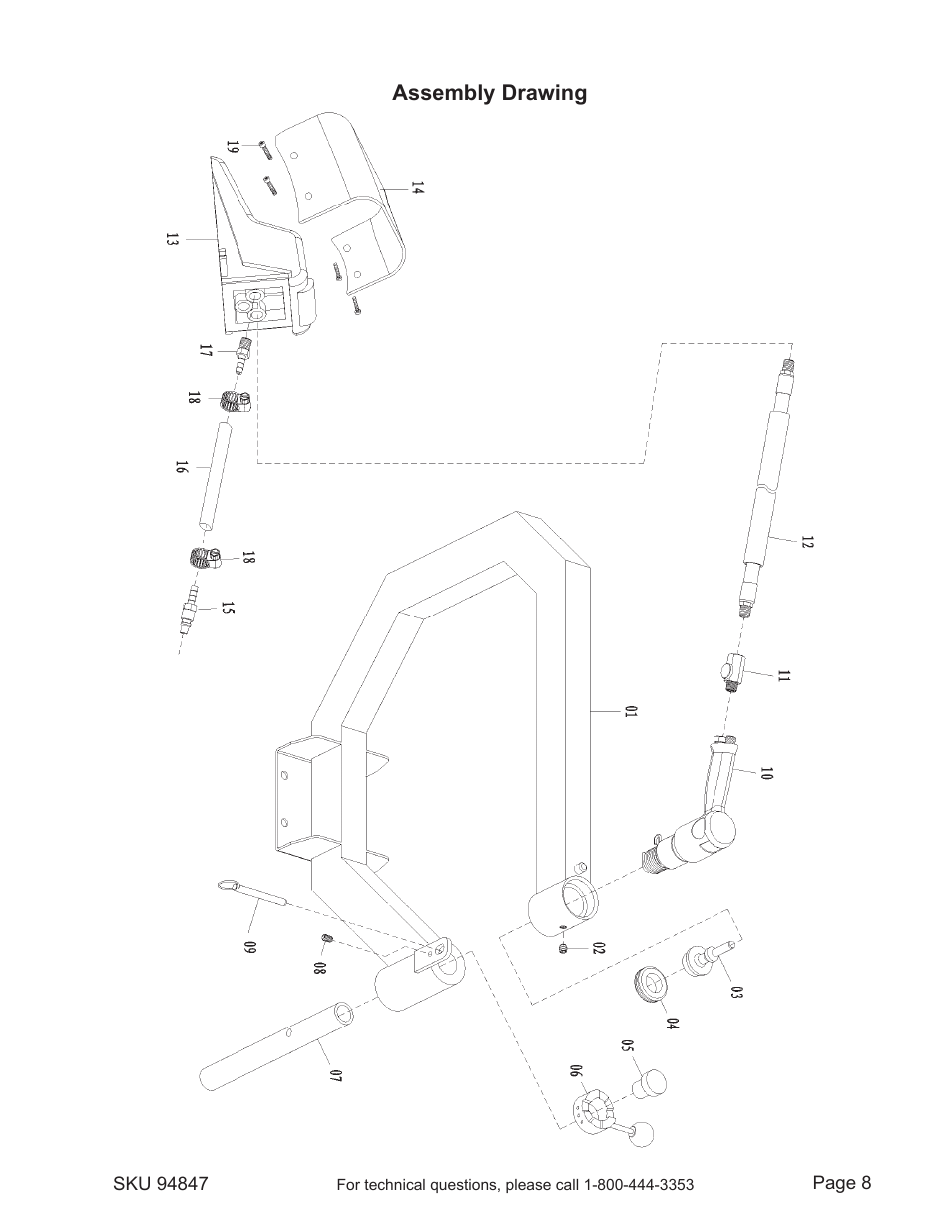 Assembly drawing | Harbor Freight Tools CENTRAL PNEUMATIC 94847 User Manual | Page 8 / 9