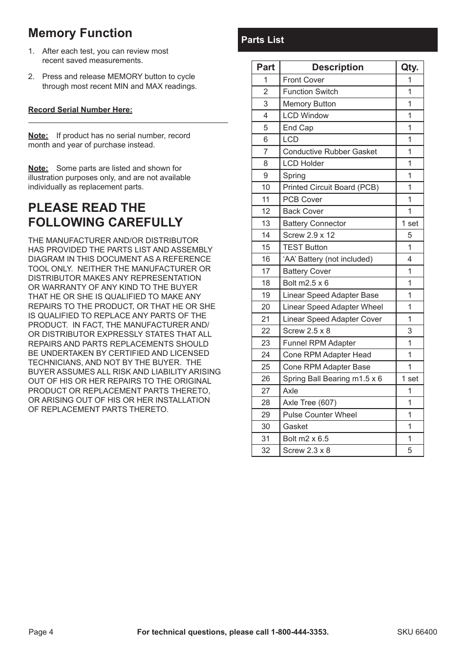 Please read the following carefully | Harbor Freight Tools CEN-TECH 66400 User Manual | Page 4 / 7