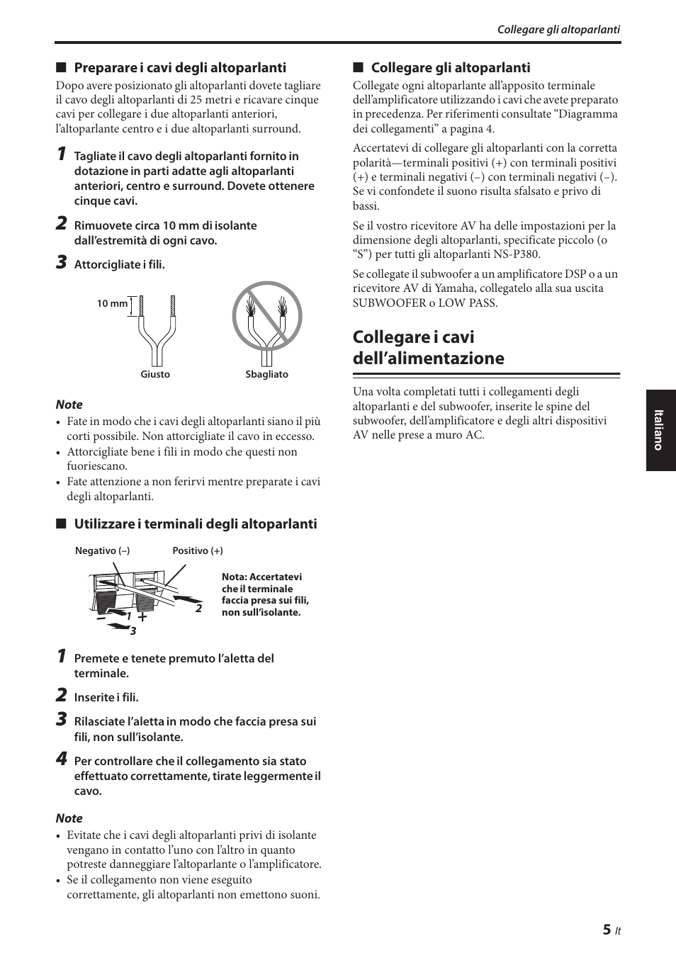 Collegare i cavi dell’alimentazione | Yamaha NS-P380 User Manual | Page 49 / 84