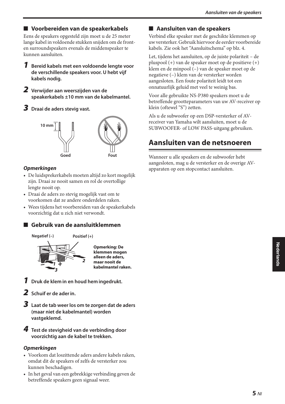 Aansluiten van de netsnoeren | Yamaha NS-P380 User Manual | Page 69 / 84