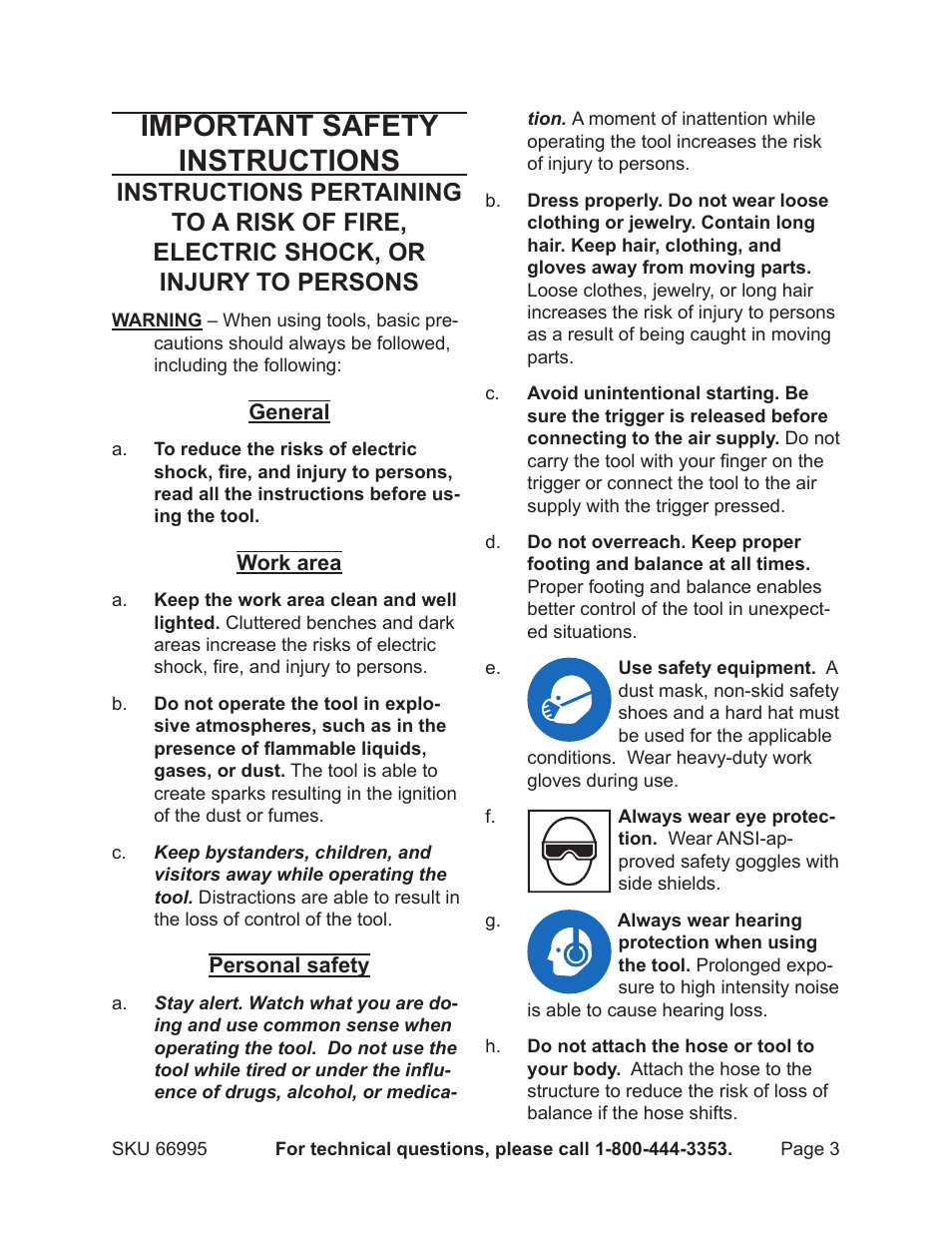 Important safety instructions | Harbor Freight Tools 66995 User Manual | Page 3 / 16