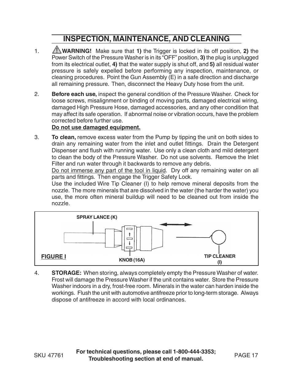 Inspection, maintenance, and cleaning | Harbor Freight Tools 47761 User Manual | Page 17 / 24