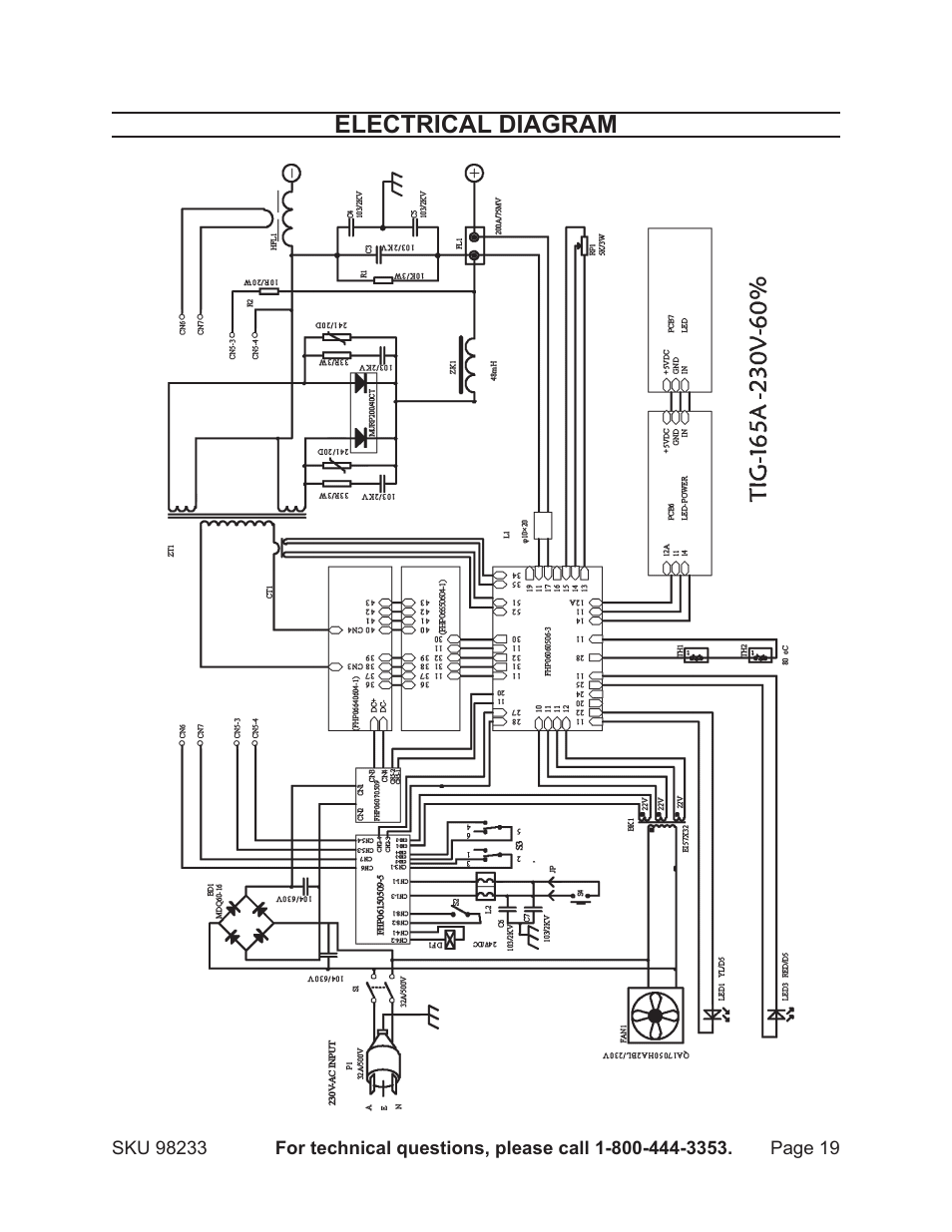 Electrical diagram | Harbor Freight Tools 98233 User Manual | Page 19 / 20