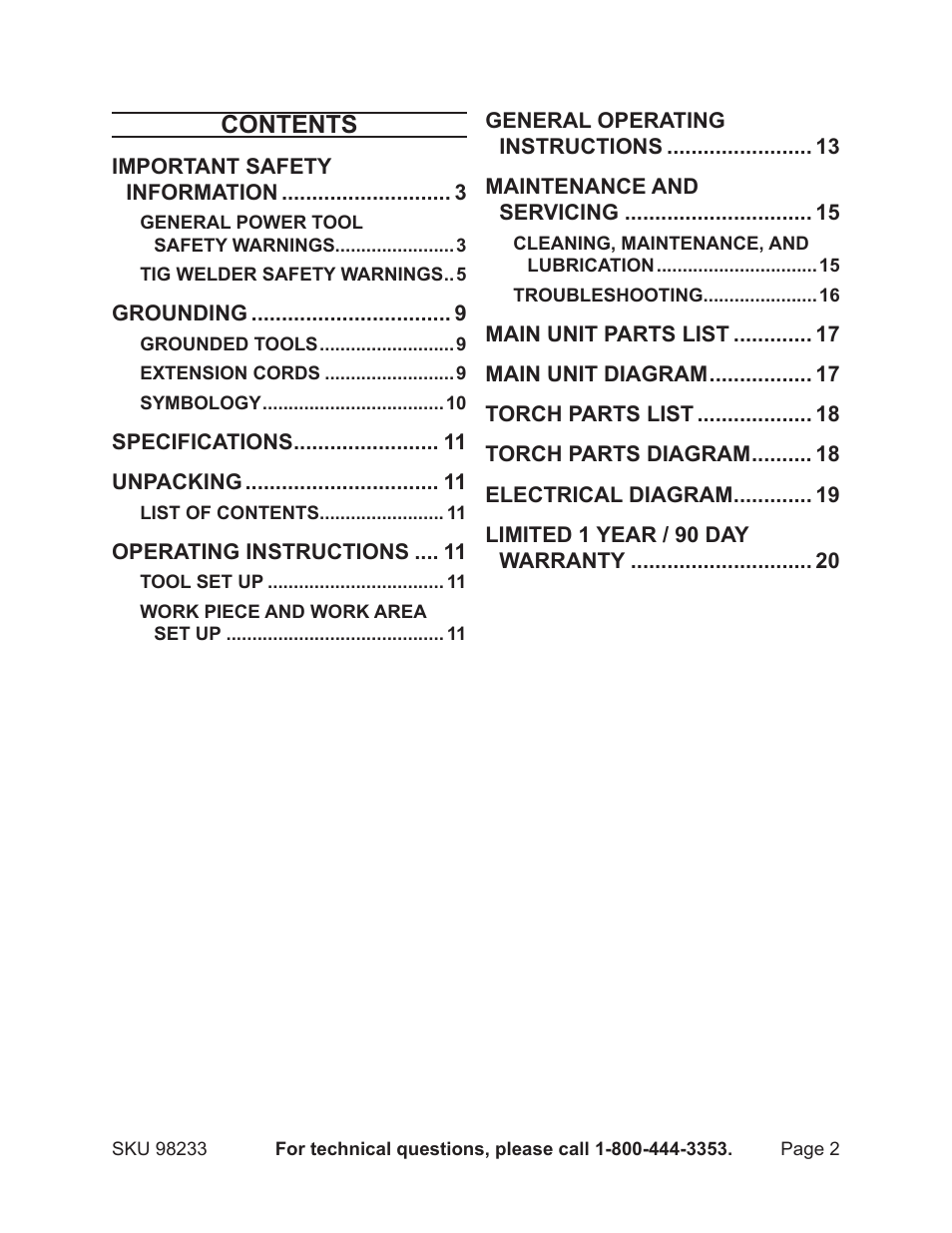 Harbor Freight Tools 98233 User Manual | Page 2 / 20