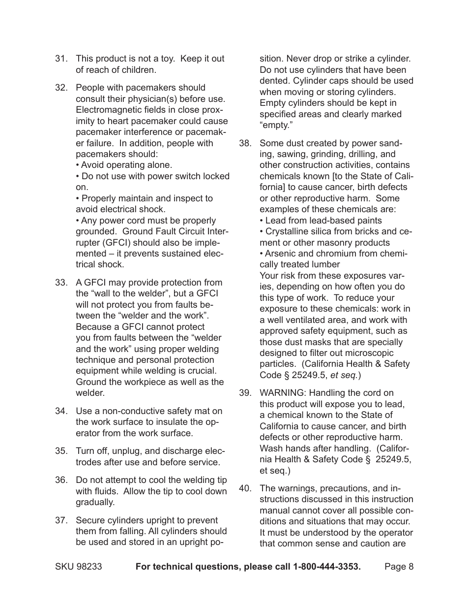 Harbor Freight Tools 98233 User Manual | Page 8 / 20