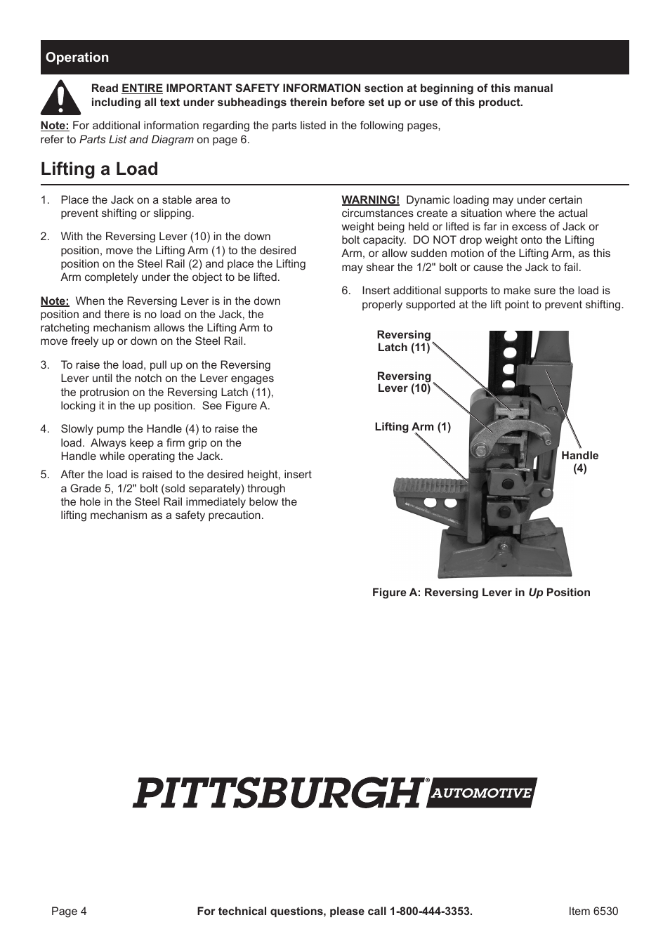 Lifting a load | Harbor Freight Tools 6530 User Manual | Page 4 / 8