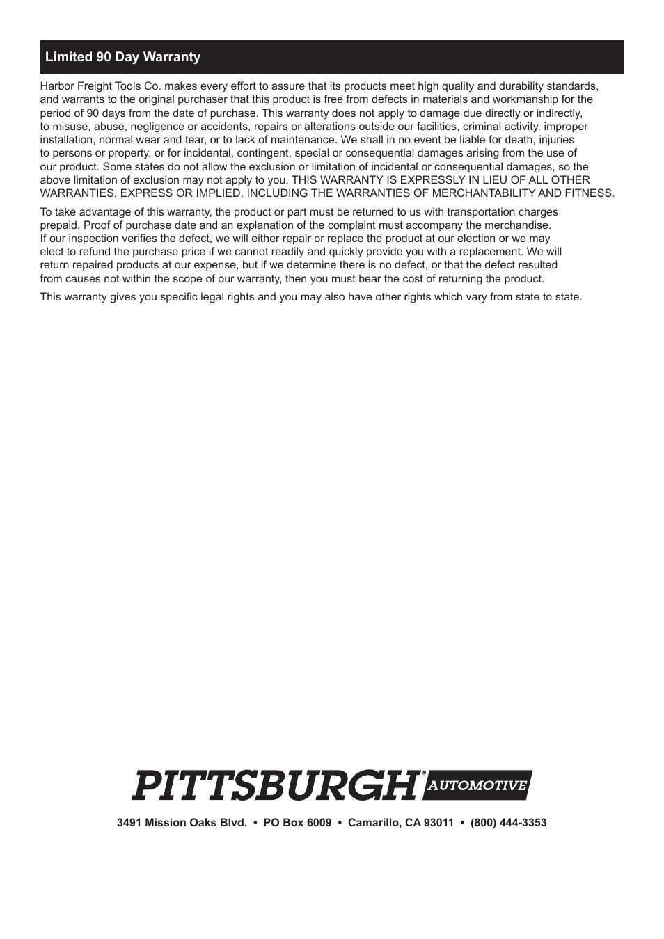 Harbor Freight Tools 6530 User Manual | Page 8 / 8