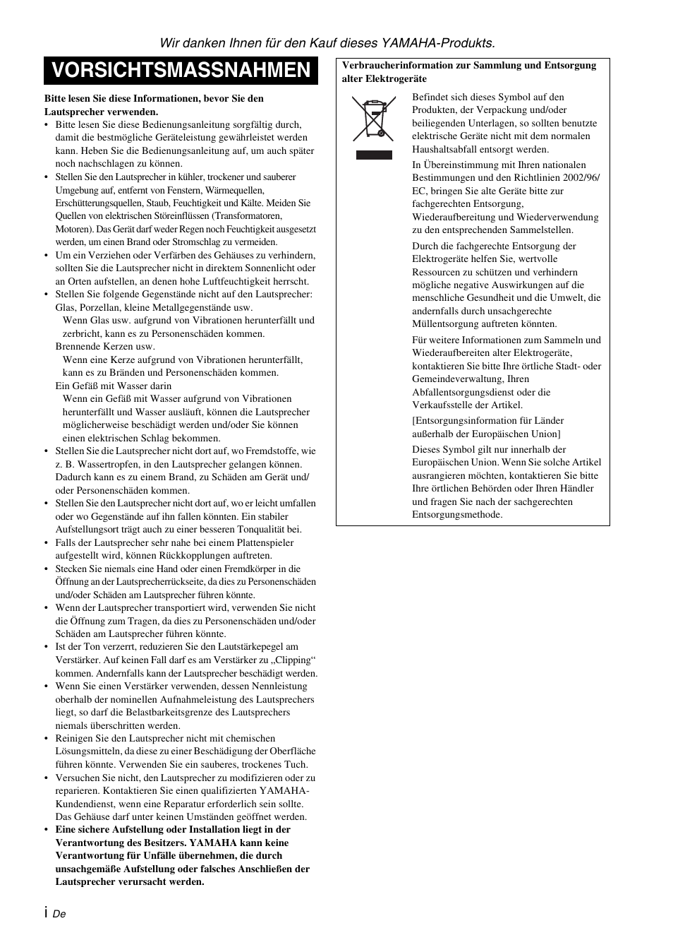 Français, Vorsichtsmassnahmen | Yamaha NS-B310 User Manual | Page 14 / 36