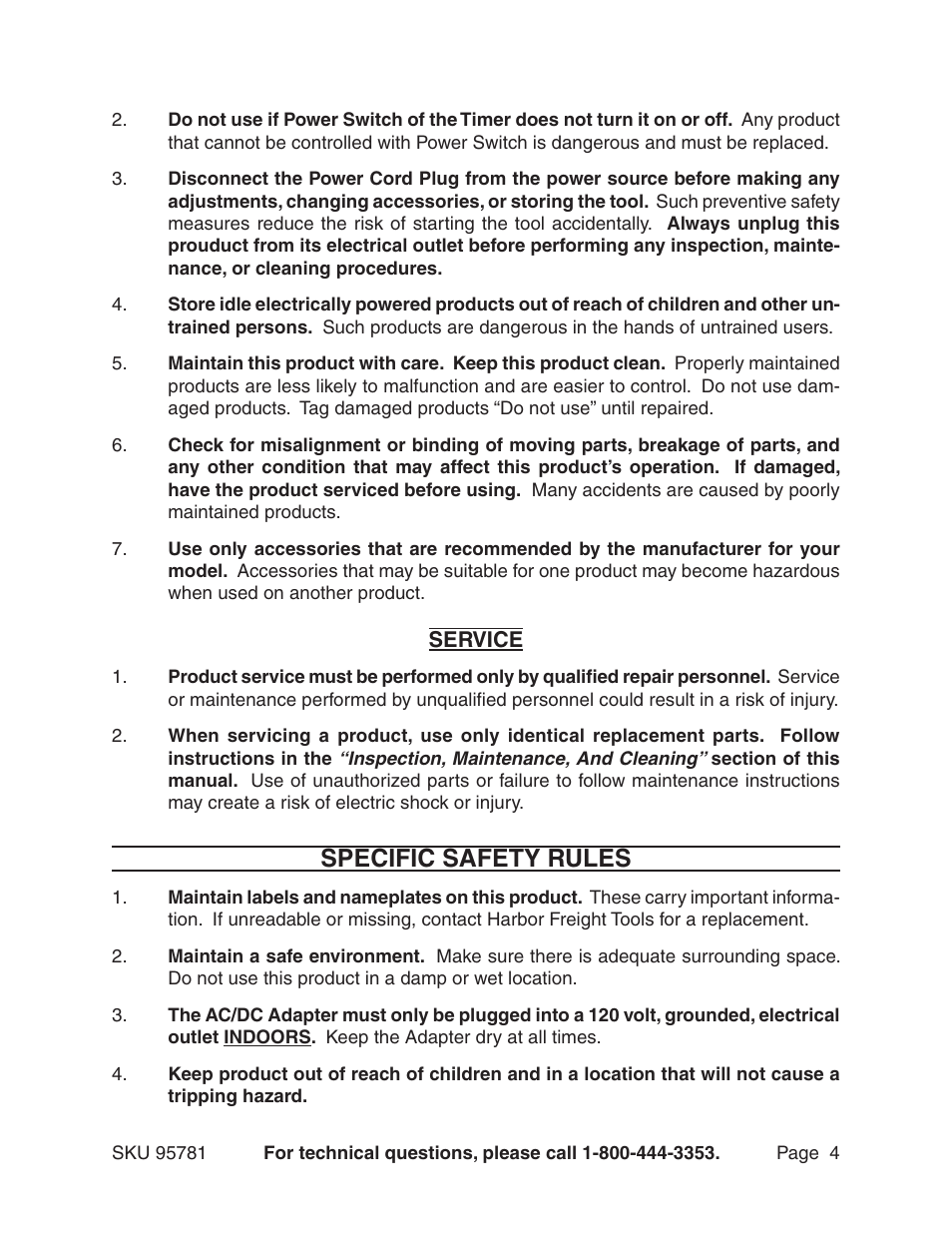 Specific safety rules | Harbor Freight Tools 95781 User Manual | Page 4 / 14