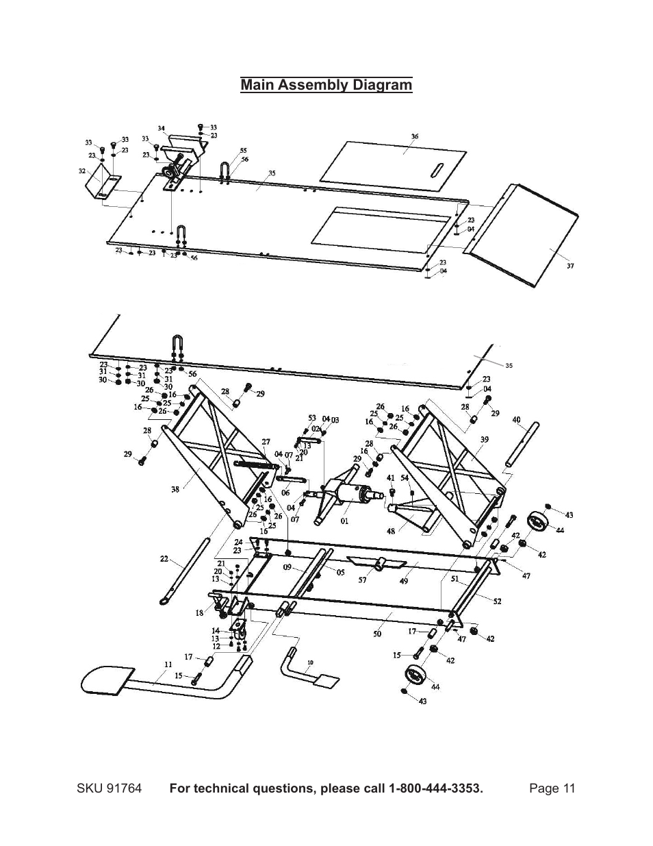 Main assembly diagram | Harbor Freight Tools 91764 User Manual | Page 11 / 12