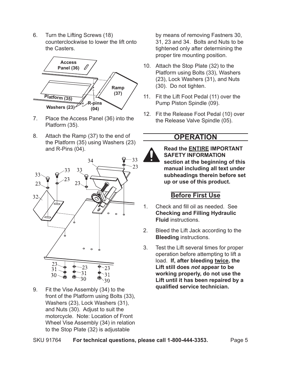 Operation | Harbor Freight Tools 91764 User Manual | Page 5 / 12