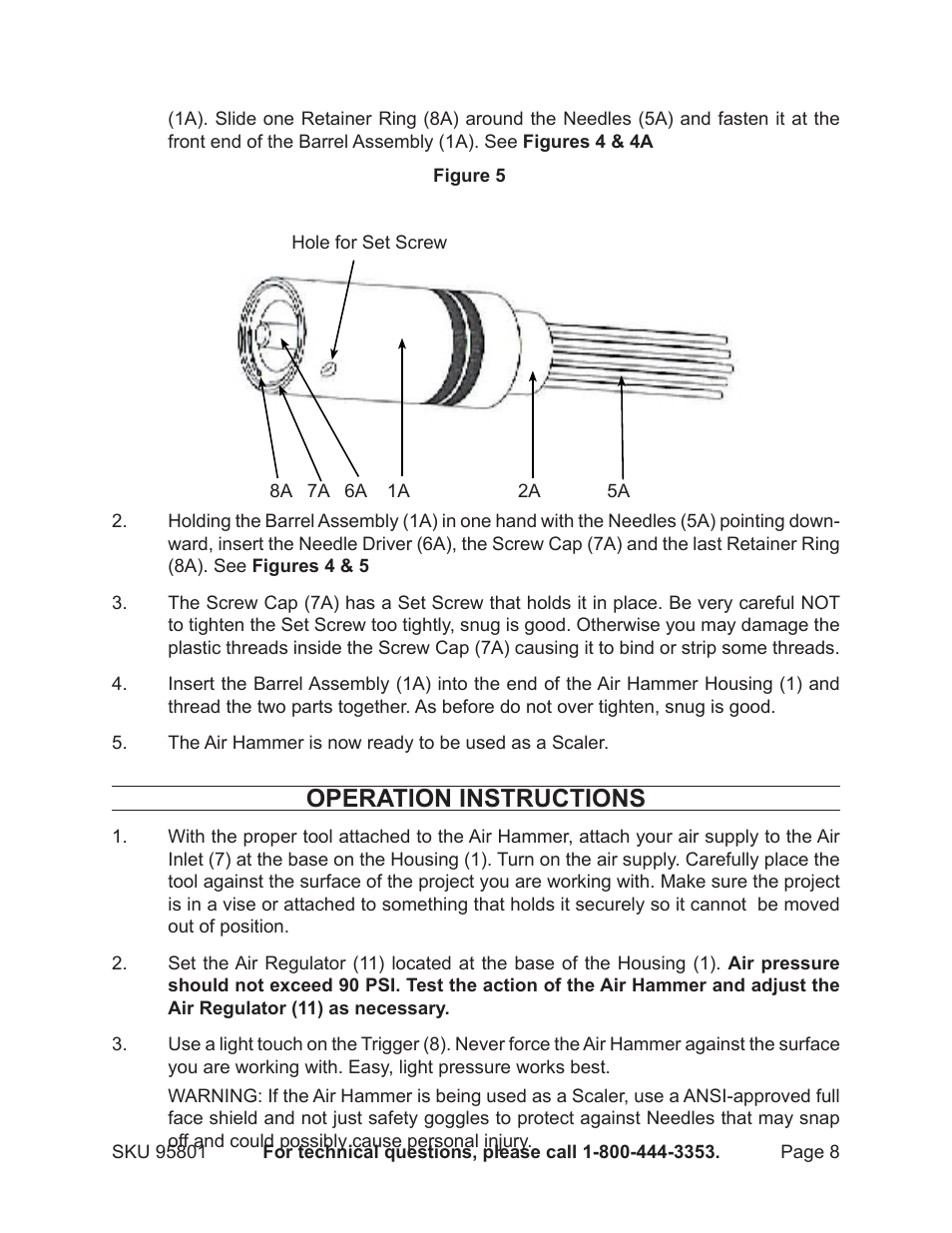 Operation instructions | Harbor Freight Tools 95801 User Manual | Page 8 / 12