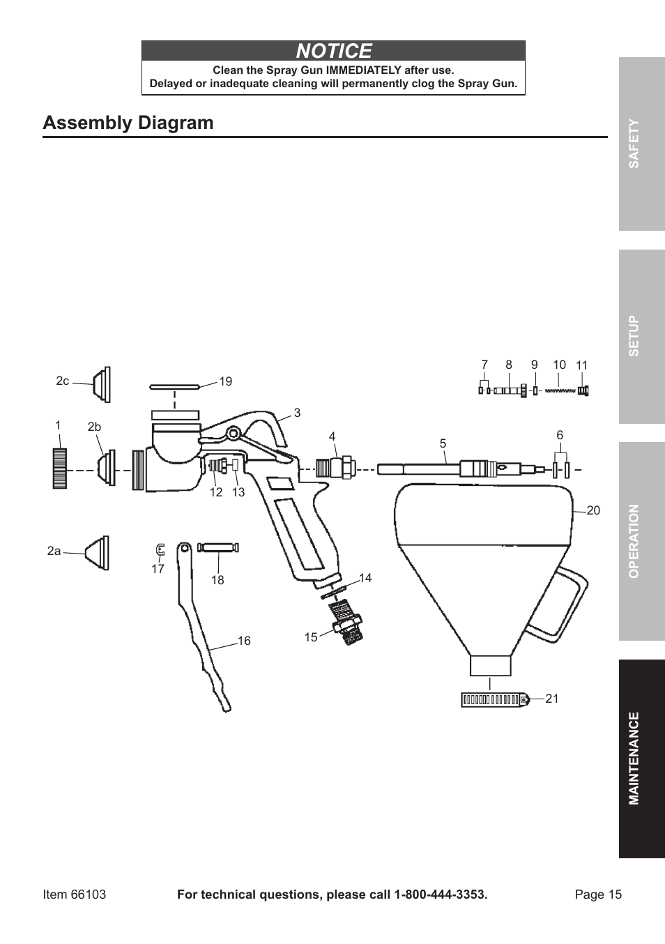 Notice, Assembly diagram | Harbor Freight Tools 66103 User Manual | Page 15 / 16