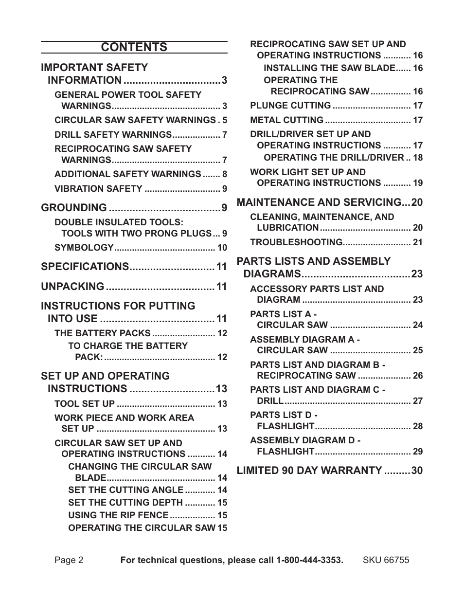 Harbor Freight Tools Power Tool Set 66755 User Manual | Page 2 / 30