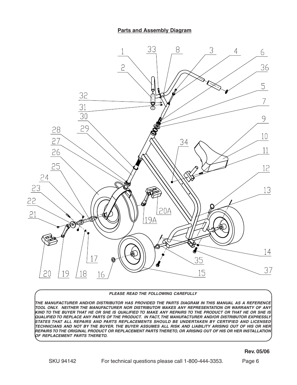 Harbor Freight Tools JUMBO TRICYCLE 94142 User Manual | Page 6 / 6