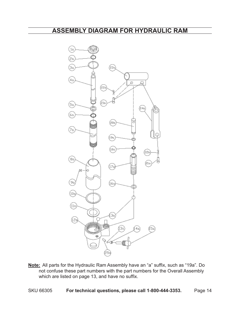 Assembly diagram for hydraulic ram | Harbor Freight Tools 66305 User Manual | Page 14 / 16