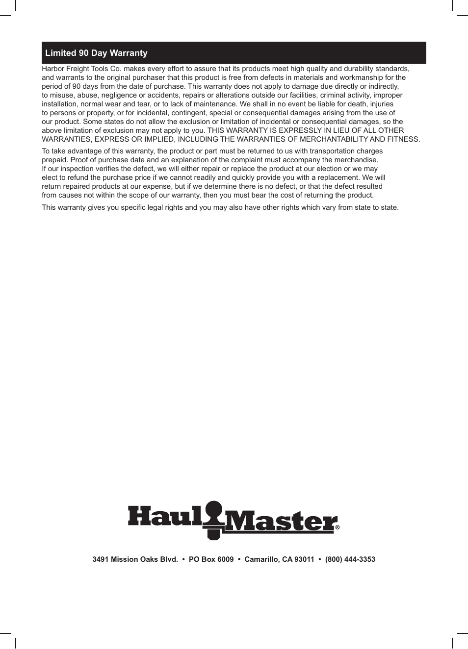 Harbor Freight Tools 41005 User Manual | Page 8 / 8