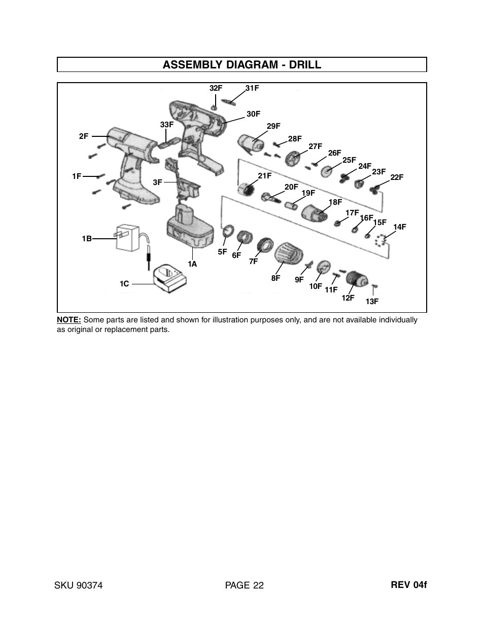 Assembly diagram - drill | Harbor Freight Tools 90374 User Manual | Page 22 / 22