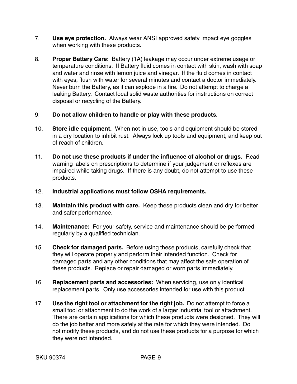 Harbor Freight Tools 90374 User Manual | Page 9 / 22