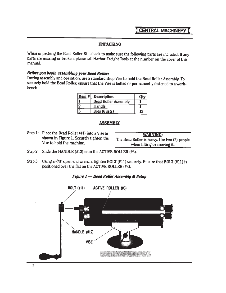 Harbor Freight Tools BEAD ROLLER KIT 34104 User Manual | Page 3 / 10