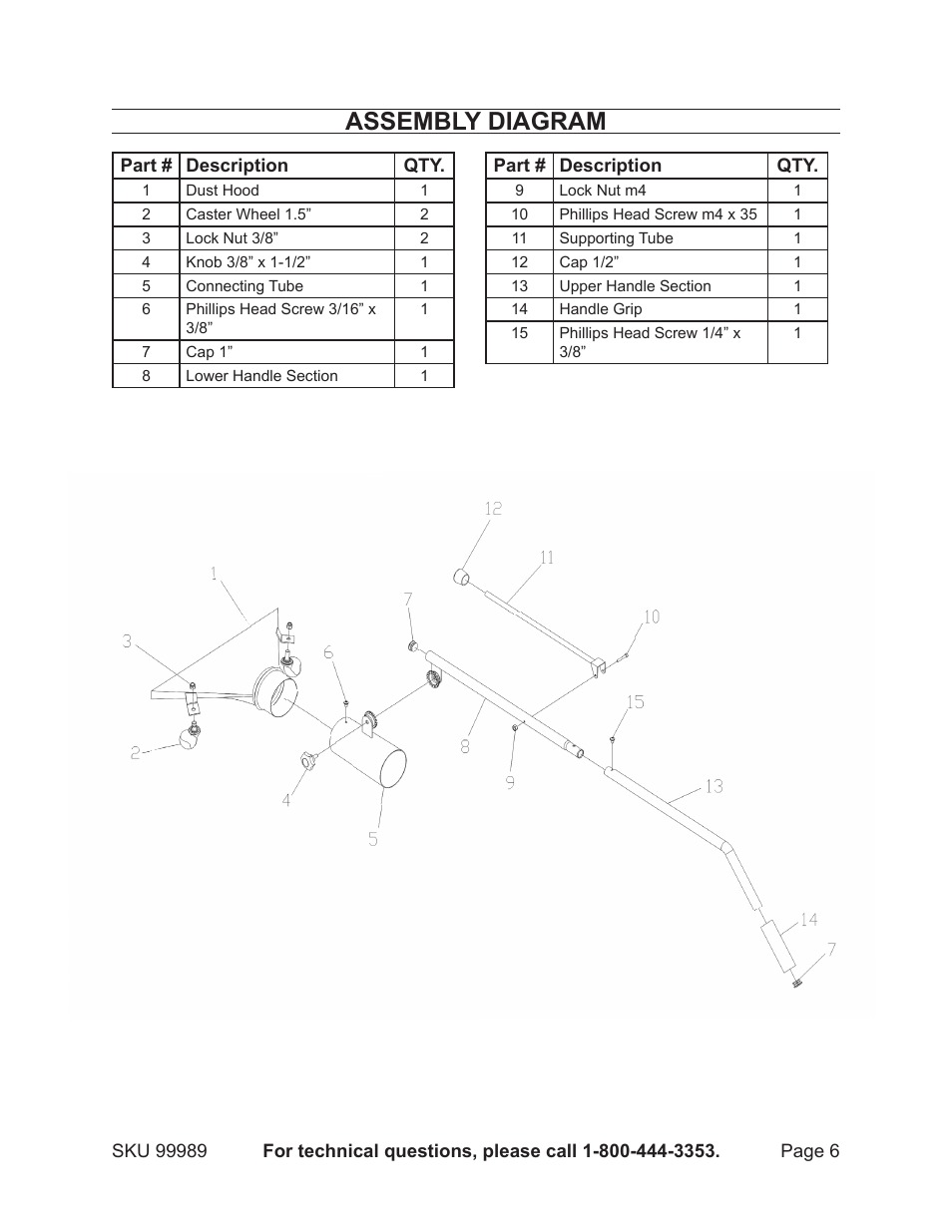 Assembly diagram | Harbor Freight Tools 99989 User Manual | Page 6 / 7