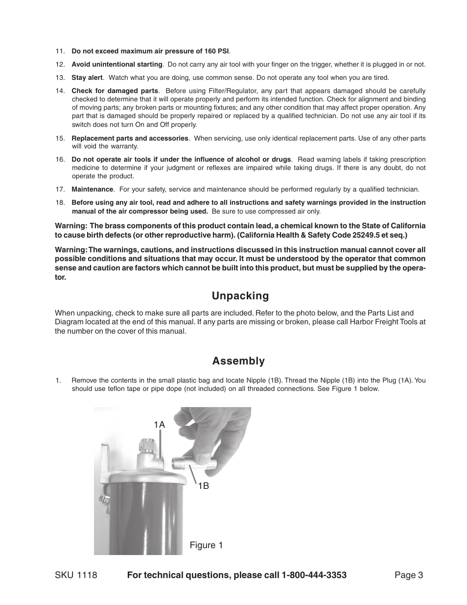 Unpacking, Assembly | Harbor Freight Tools 1118 User Manual | Page 3 / 8