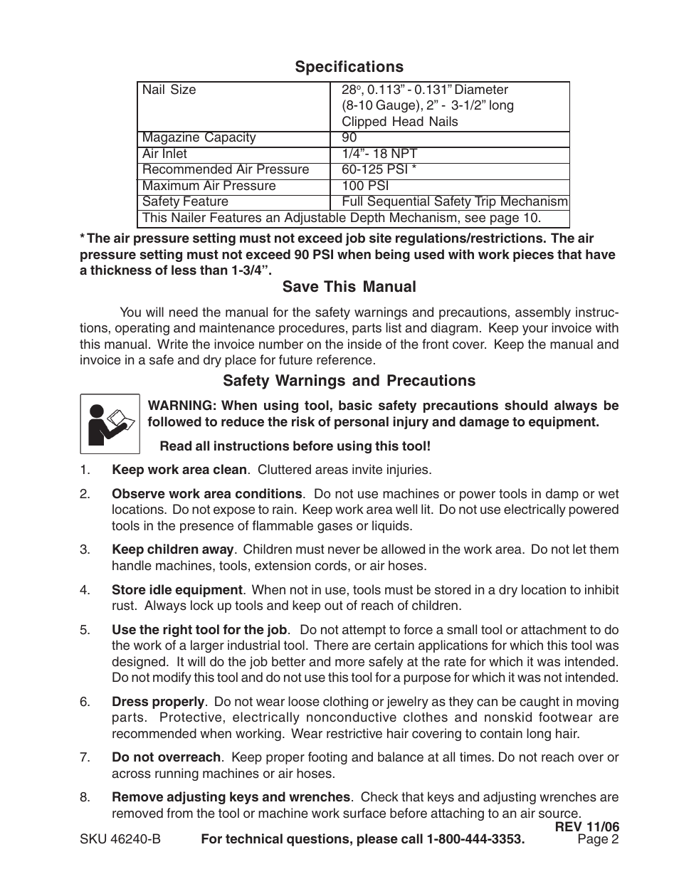 Harbor Freight Tools 46240-B User Manual | Page 2 / 11