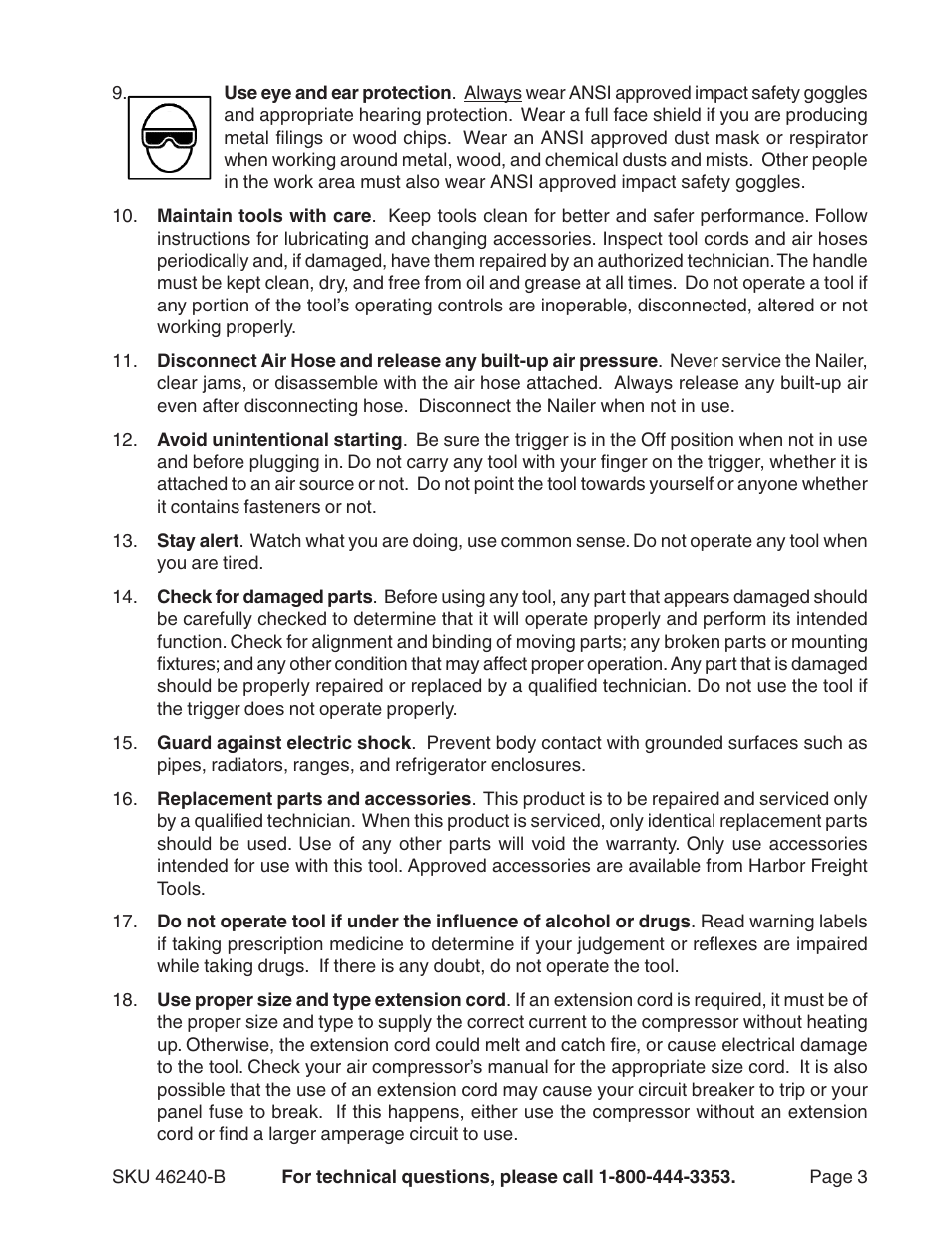 Harbor Freight Tools 46240-B User Manual | Page 3 / 11