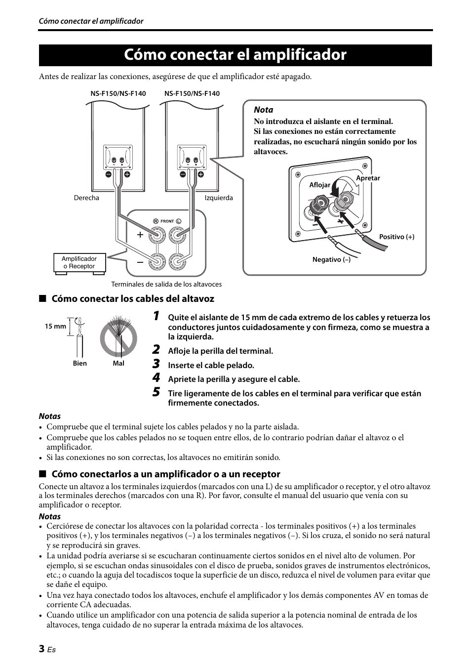 Cómo conectar el amplificador | Yamaha NS-F150 User Manual | Page 20 / 28