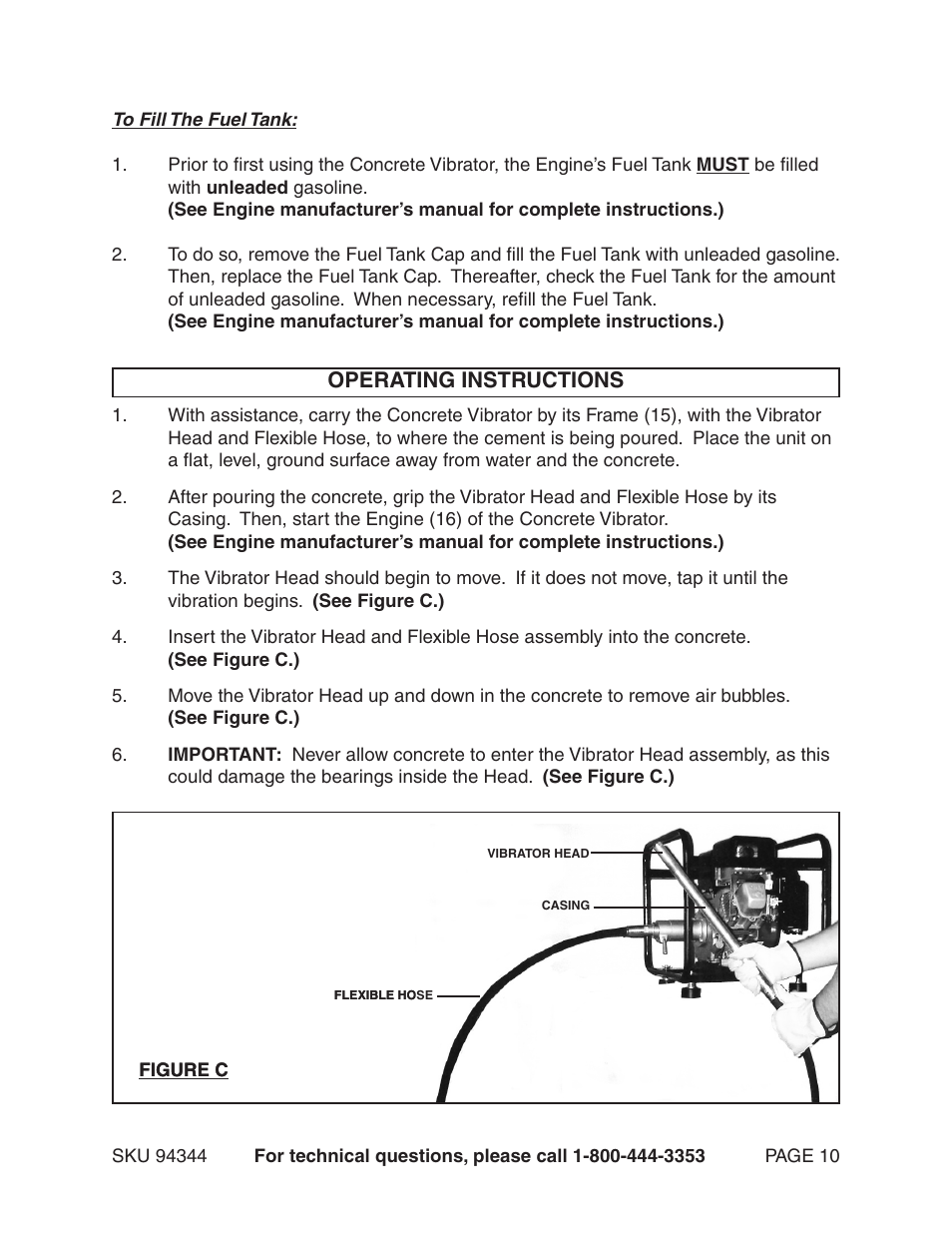 Operating instructions | Harbor Freight Tools 94344 User Manual | Page 10 / 14
