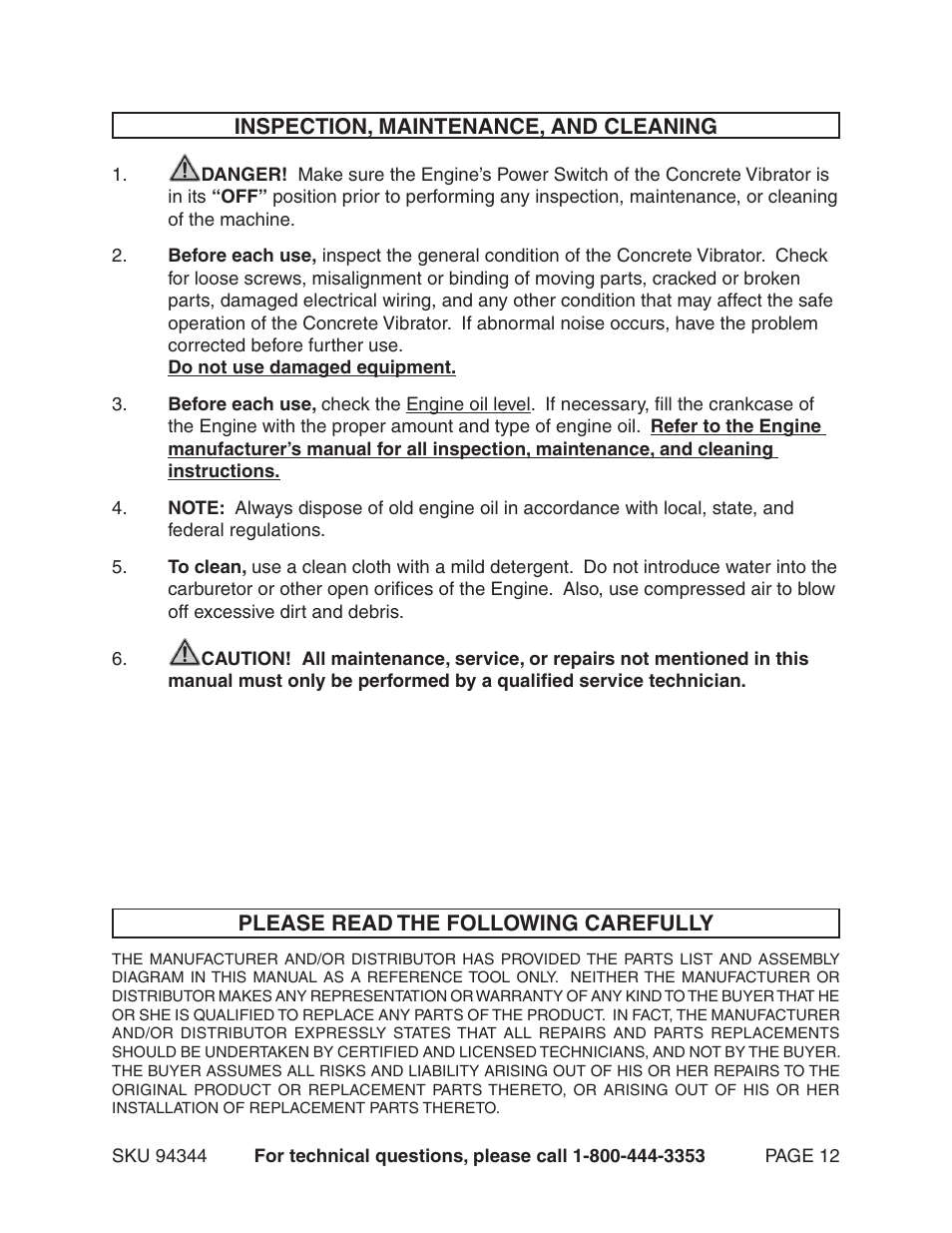 Harbor Freight Tools 94344 User Manual | Page 12 / 14