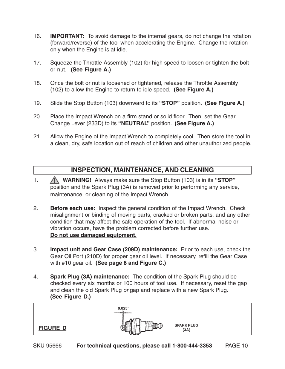 Inspection, maintenance, and cleaning | Harbor Freight Tools 95666 User Manual | Page 10 / 22